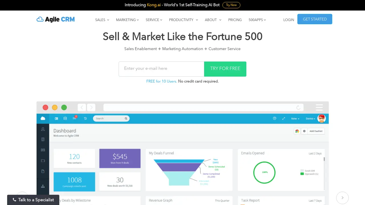 Screenshot of Agile CRM