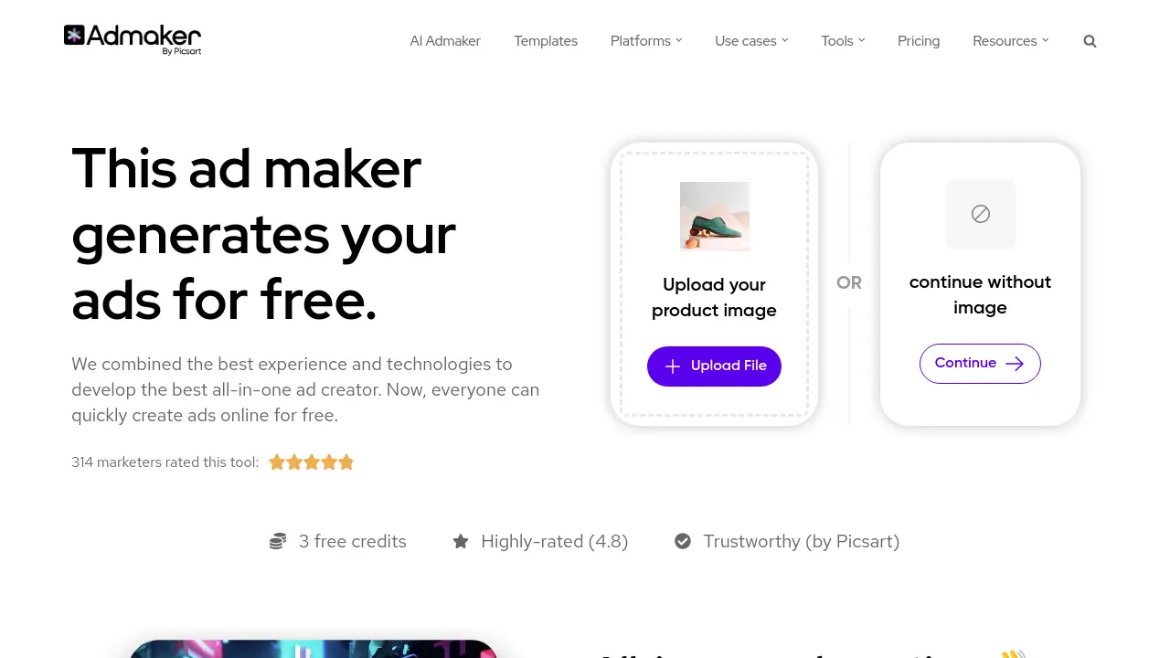 Screenshot of AI Admaker by Picsart