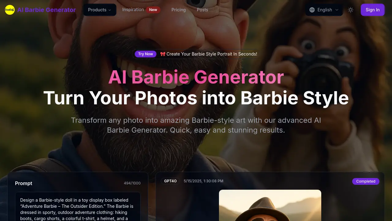 Screenshot of AI Barbie Generator