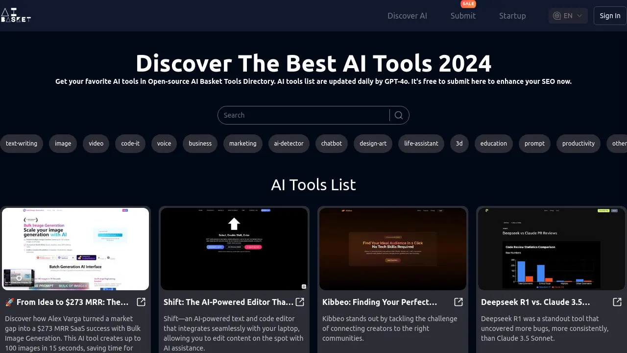 Screenshot of AI Basket Tools Directory