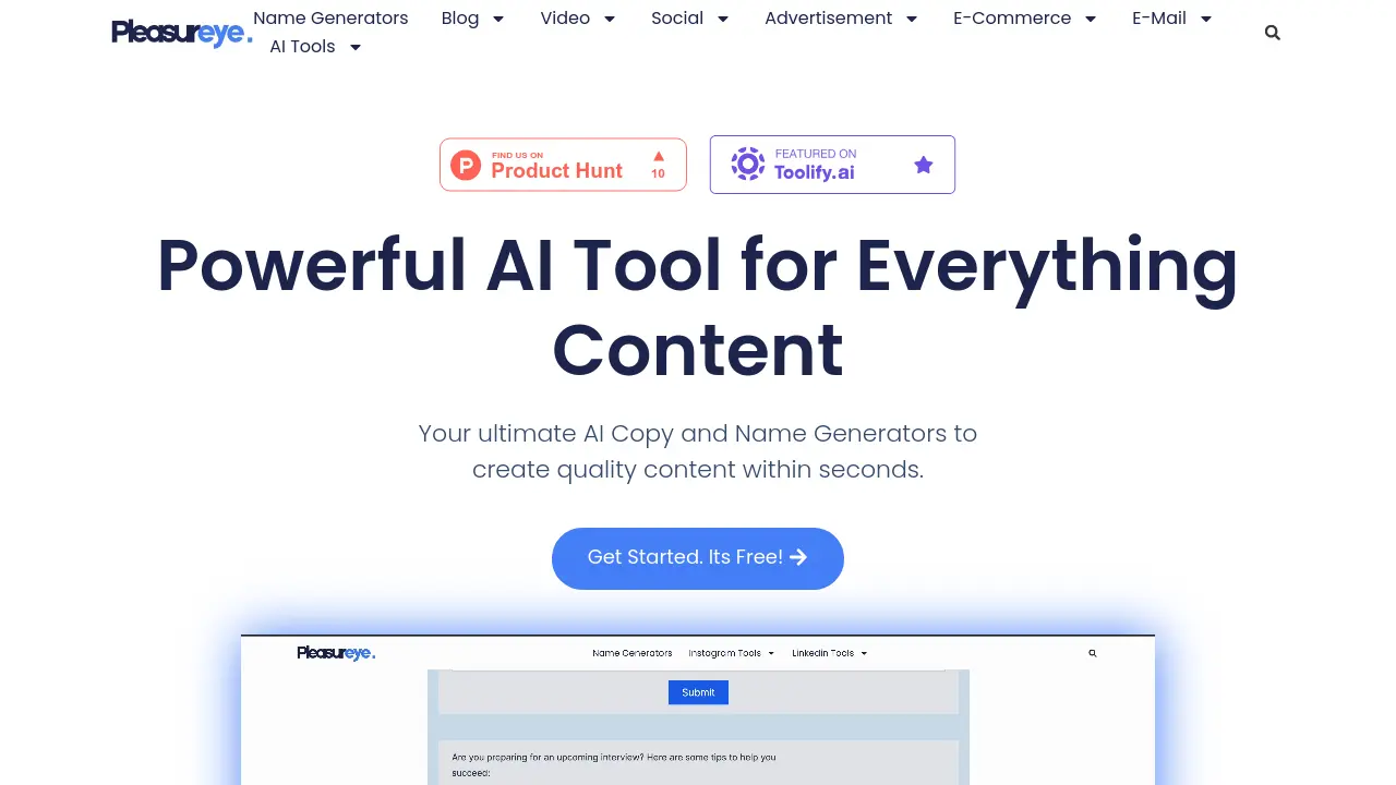 Screenshot of AI Content and Name Generators Suite