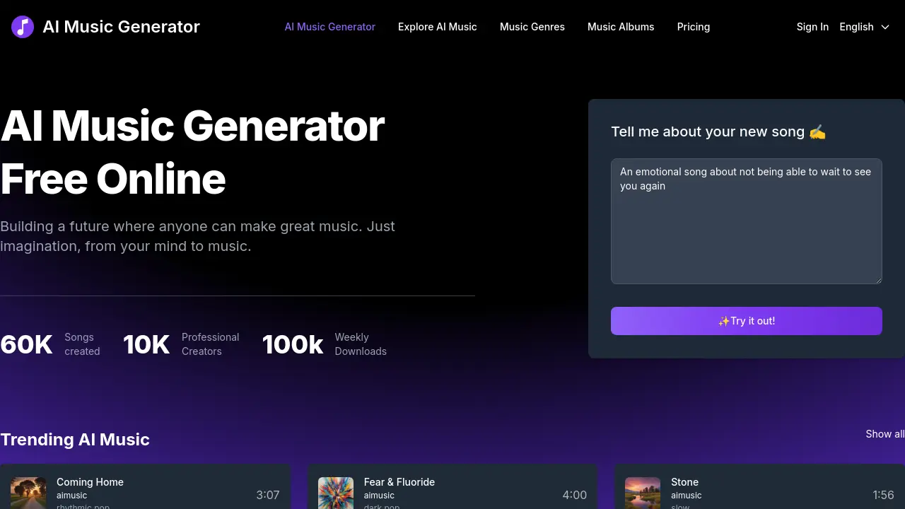 Screenshot of ai-music-generator.ai
