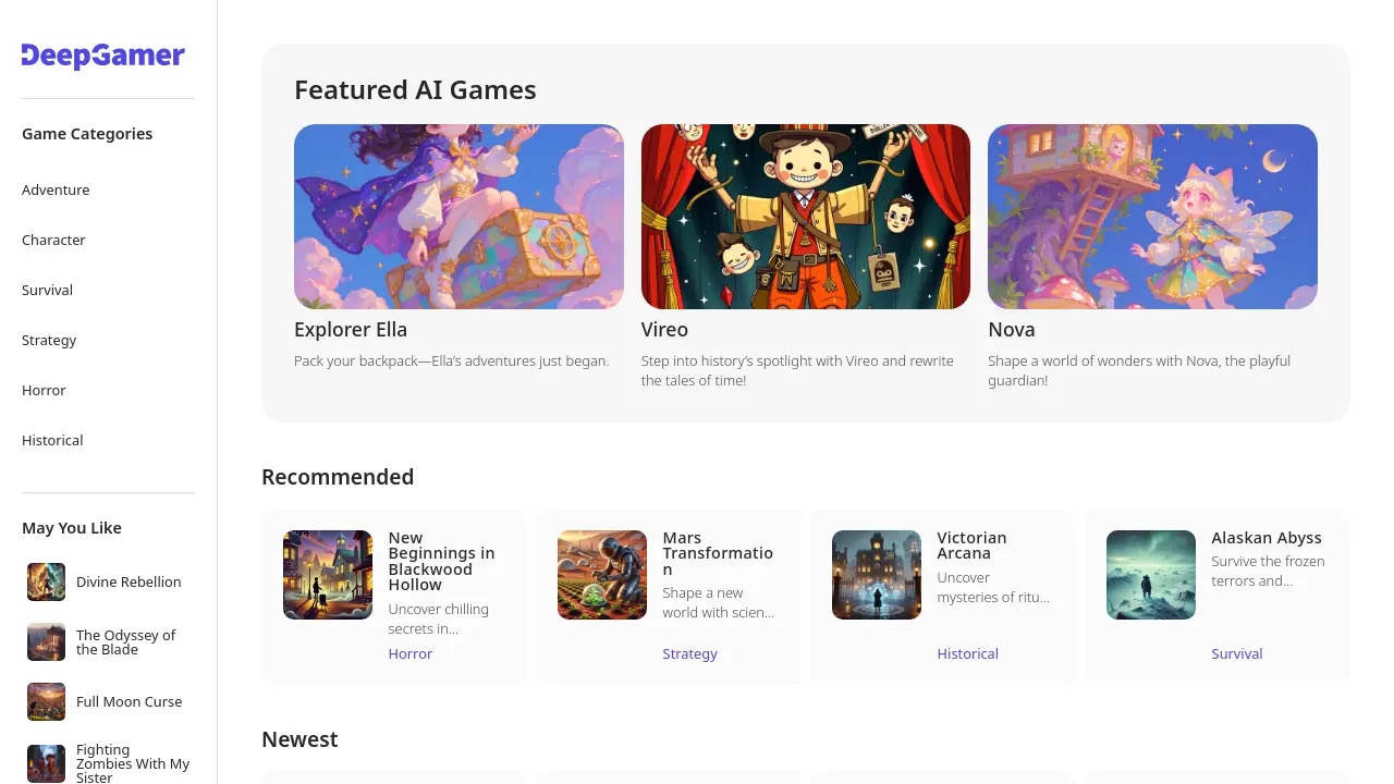 Screenshot of AI Story Game Platform