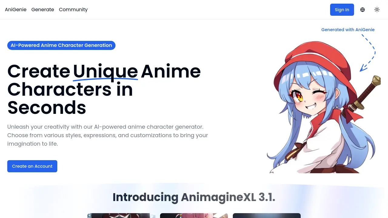 Screenshot of AniGenie