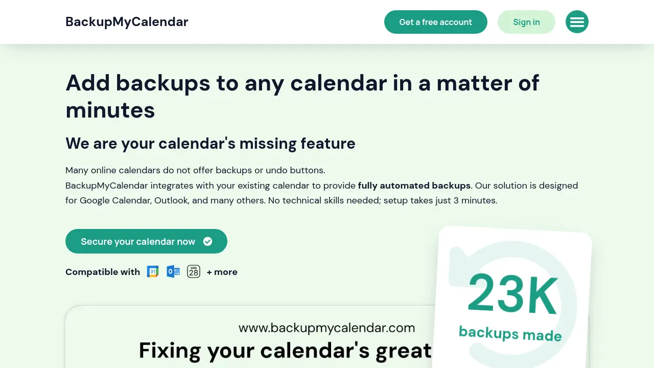 Screenshot of BackupMyCalendar