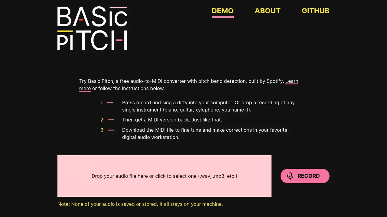 Screenshot of Basic Pitch