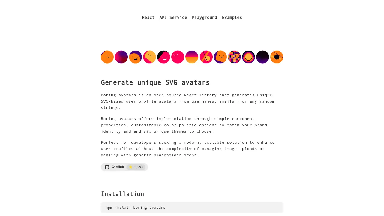 Screenshot of Boring Avatars
