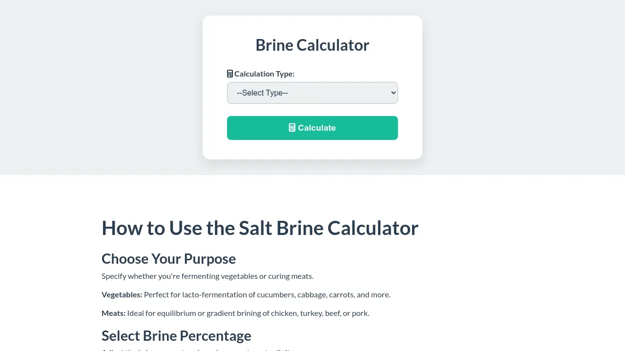 Screenshot of Brine Calculator