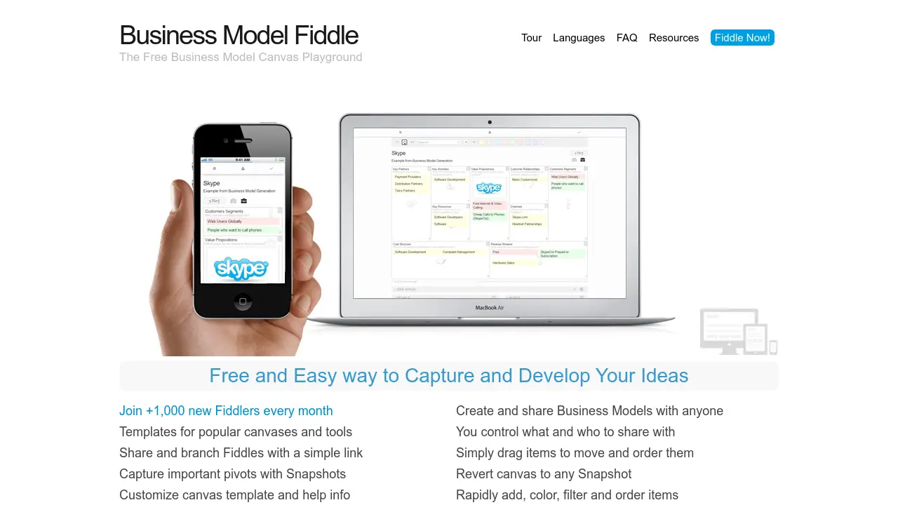 Screenshot of Business Model Fiddle