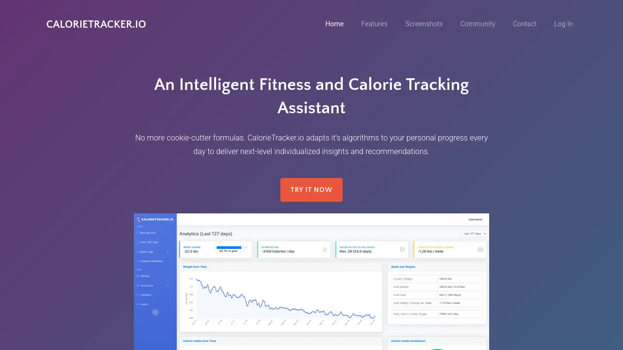 Screenshot of CalorieTracker.io