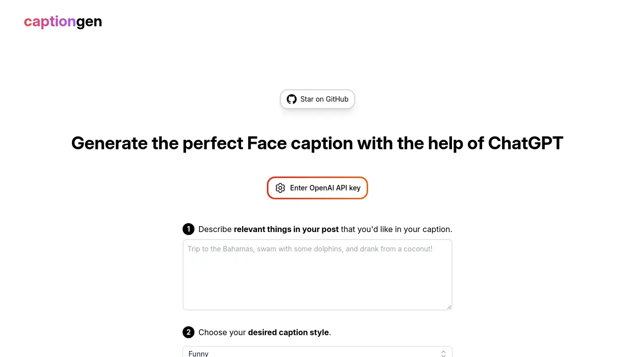 Screenshot of captiongen