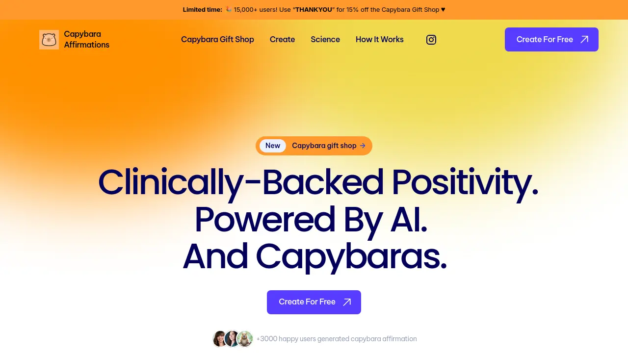 Screenshot of Capybara Affirmations AI