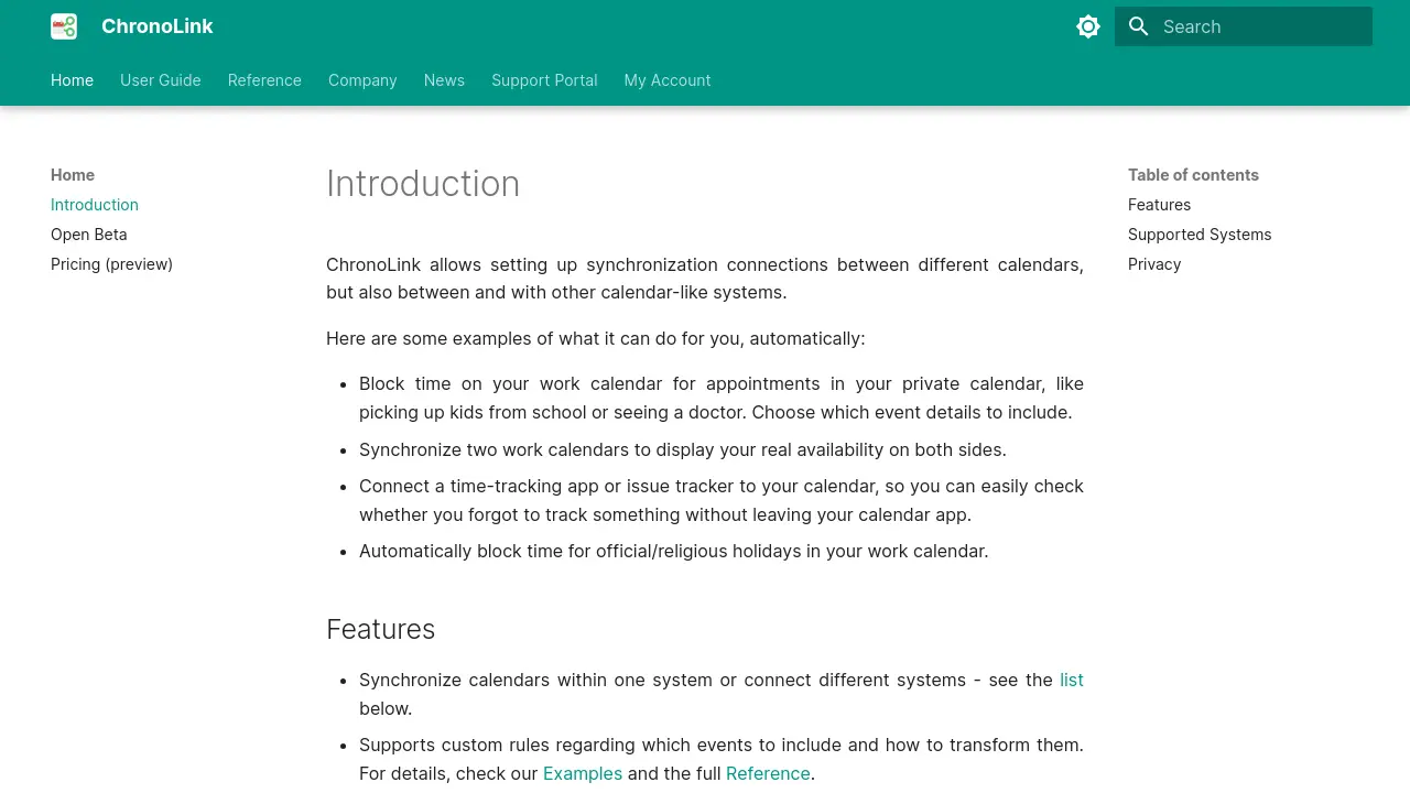 Screenshot of ChronoLink