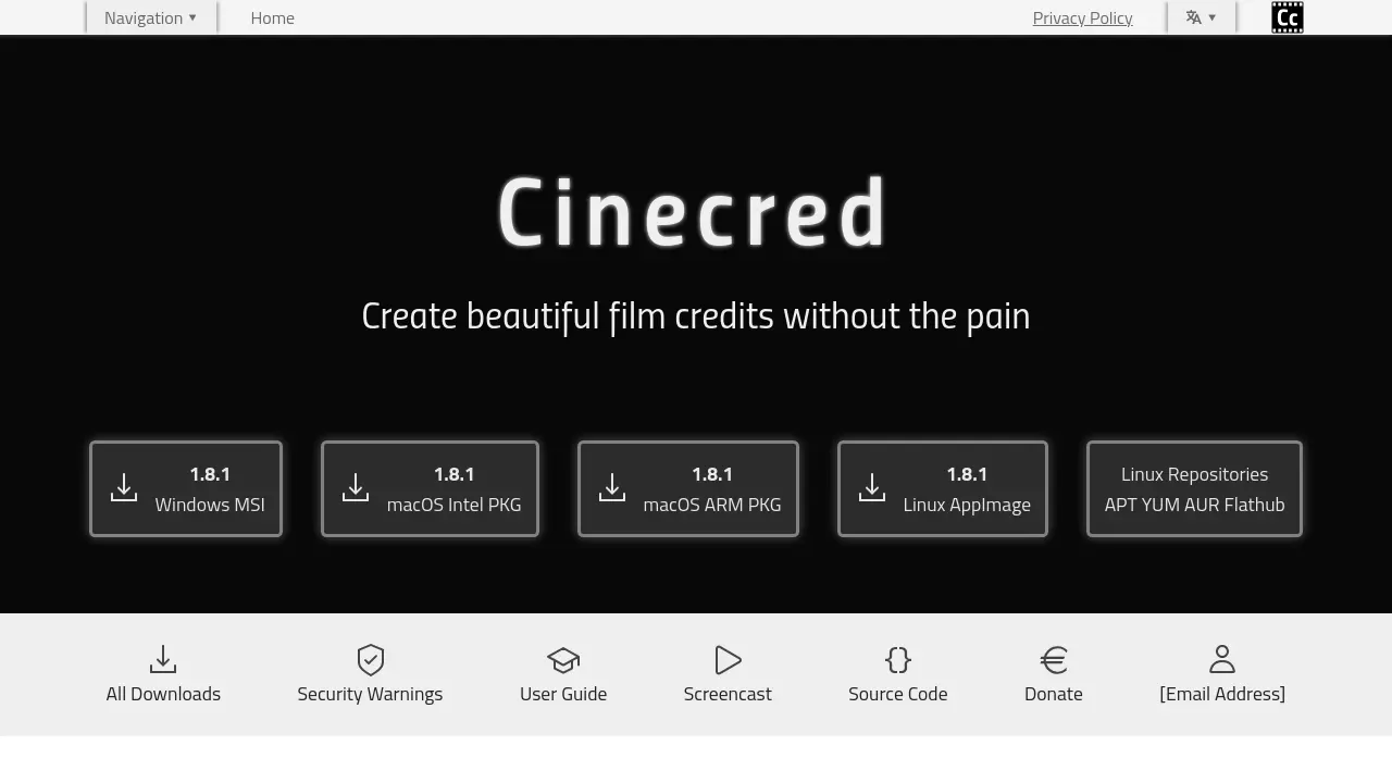 Screenshot of Cinecred