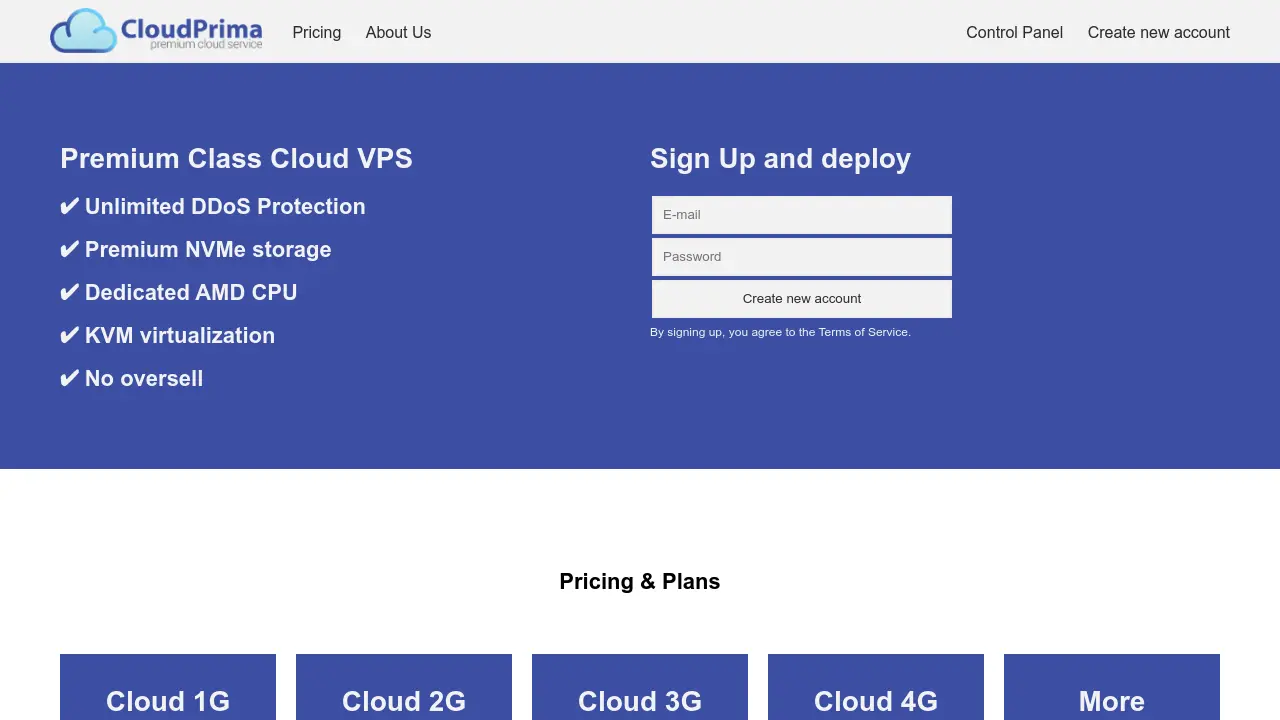 Screenshot of CloudPrima