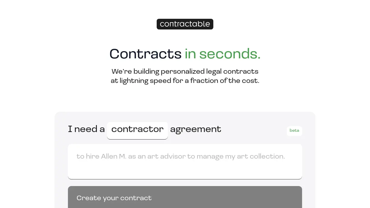 Screenshot of Contractable