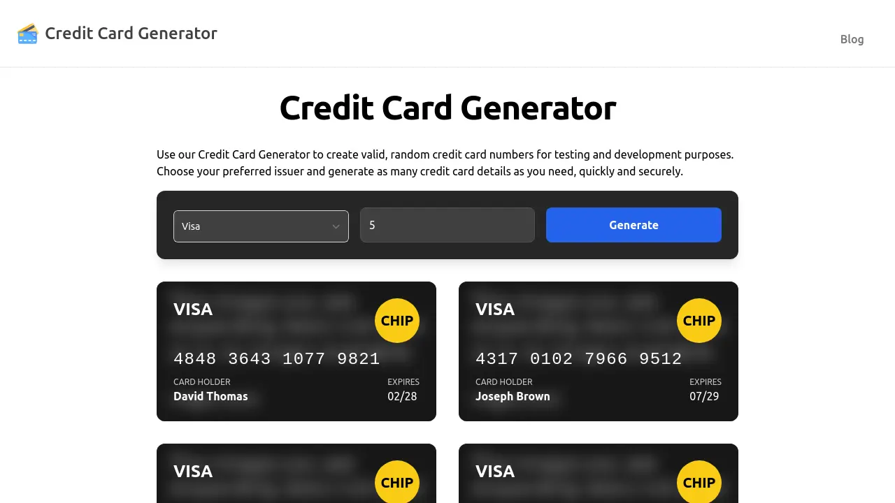 Screenshot of Credit Card Generator
