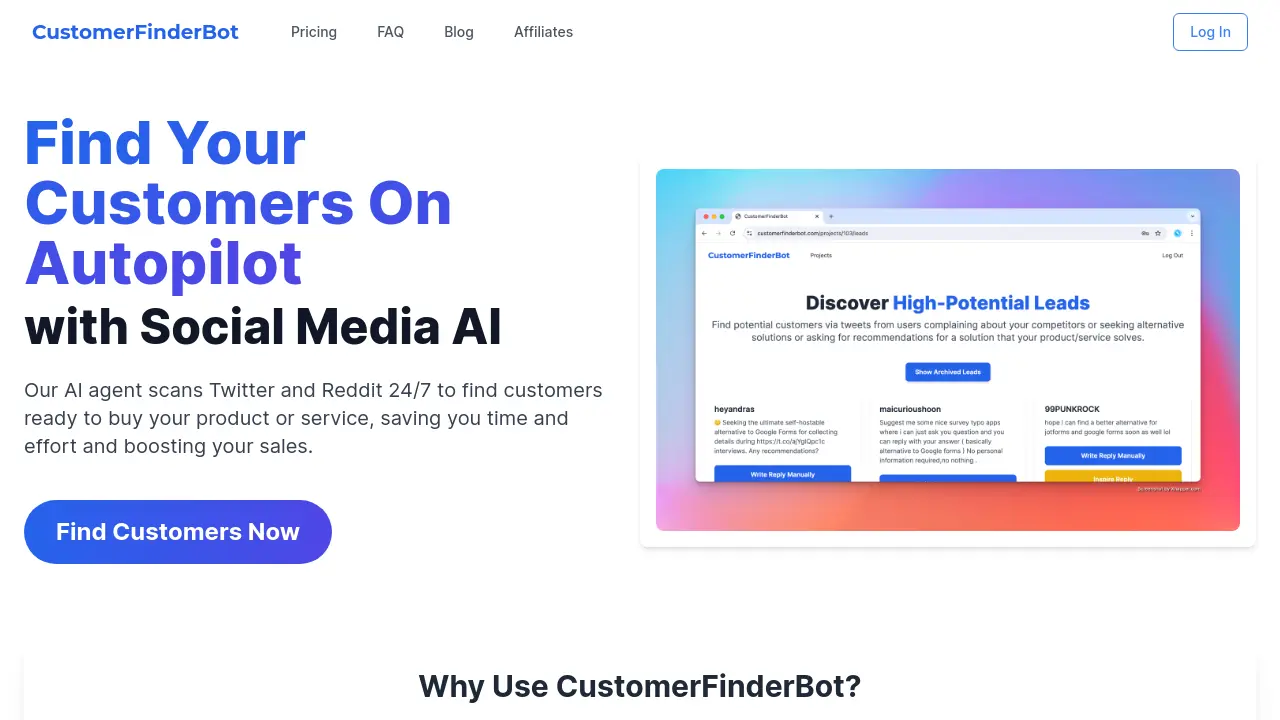 Screenshot of CustomerFinderBot