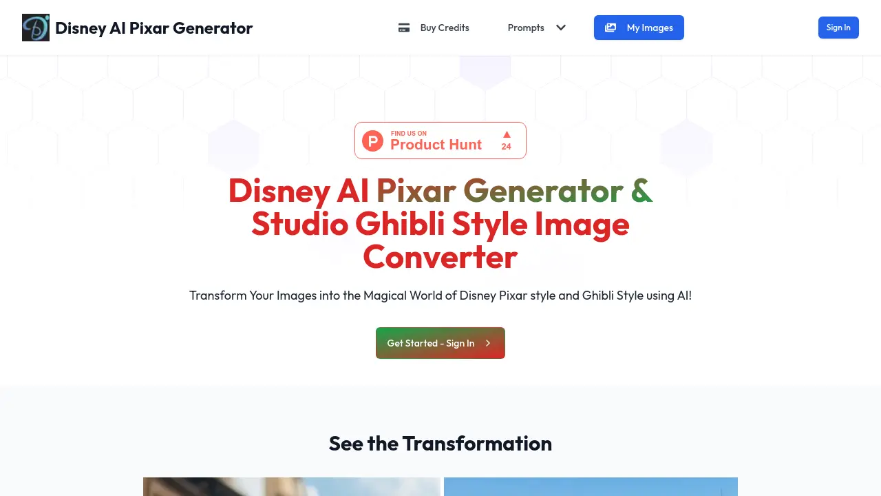 Screenshot of Disney AI Pixar Generator