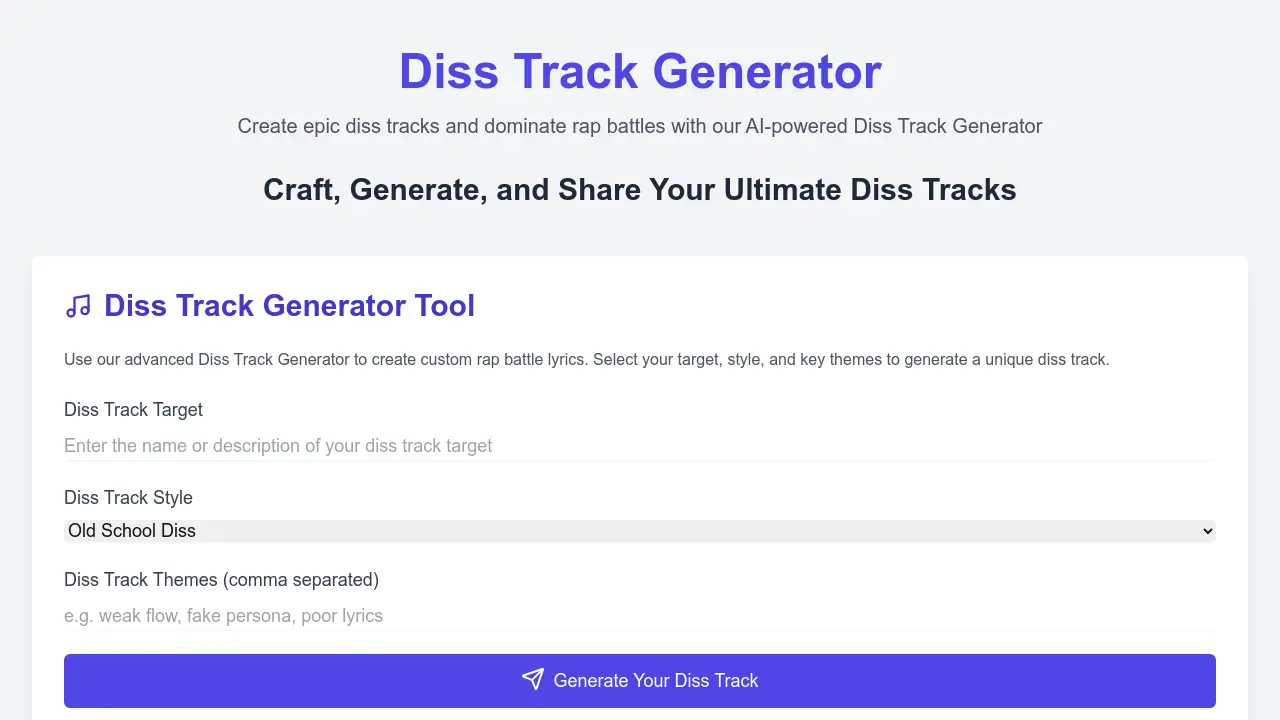 Screenshot of Diss Track Generator