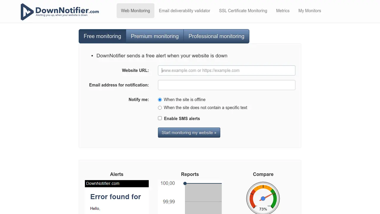Screenshot of DownNotifier.com