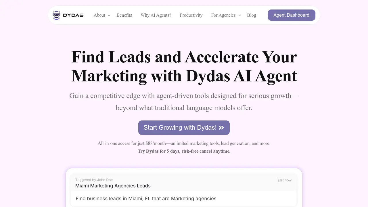 Screenshot of Dydas AI Agent