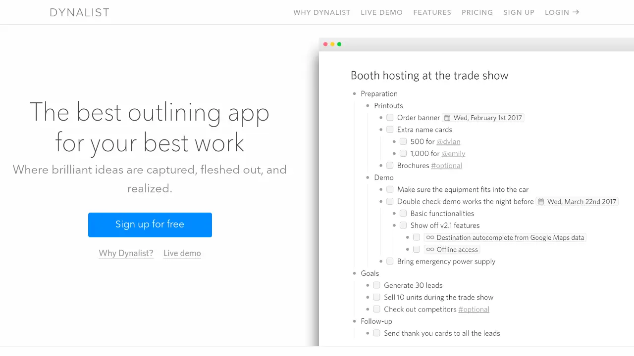 Screenshot of Dynalist