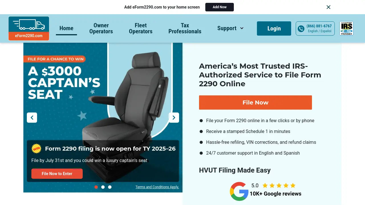 Screenshot of eForm2290.com