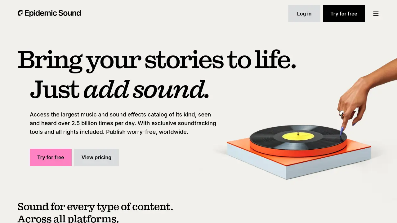Screenshot of Epidemic Sound