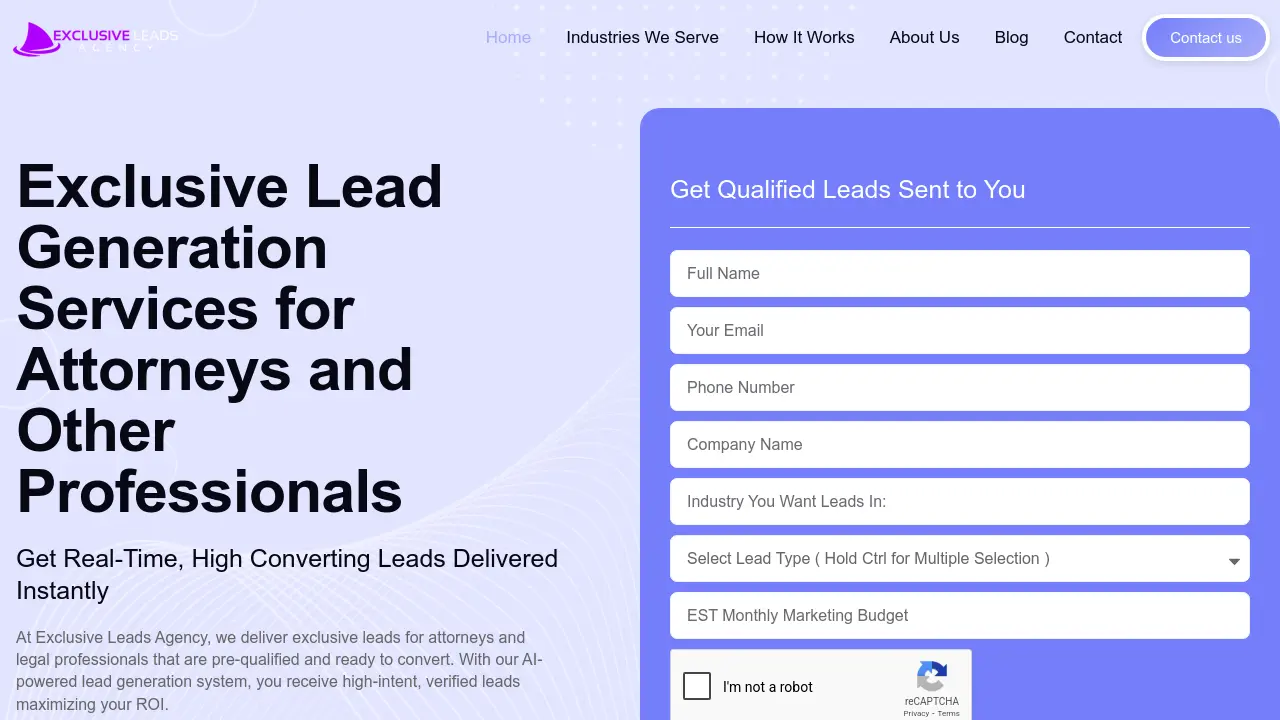 Screenshot of Exclusive Leads Agency