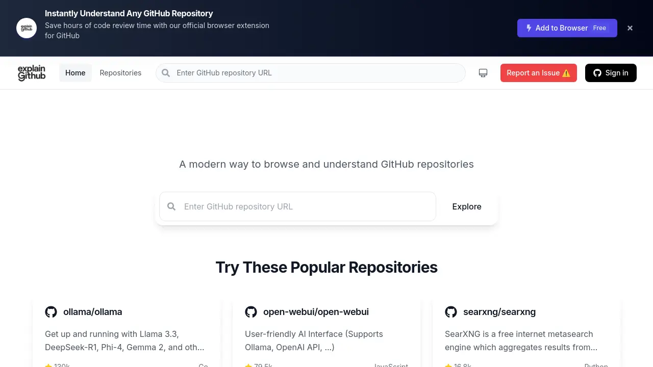 Screenshot of ExplainGithub