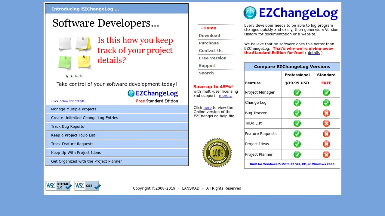 Screenshot of EZChangeLog
