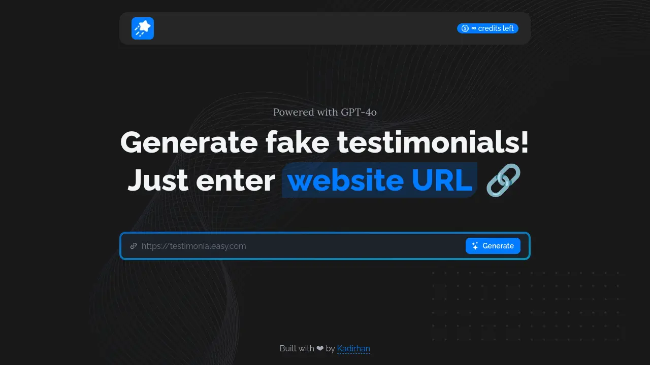 Screenshot of Fake Testimonial Generator by Kadirhan