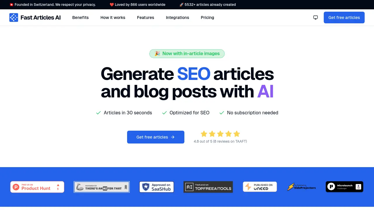 Screenshot of Fast Articles AI