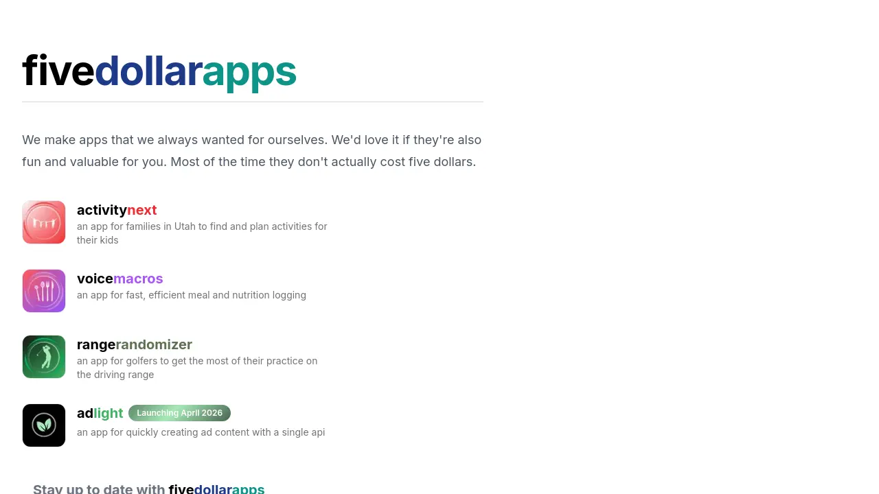 Screenshot of fivedollarapps