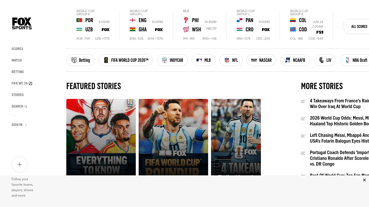 Screenshot of FOX Sports
