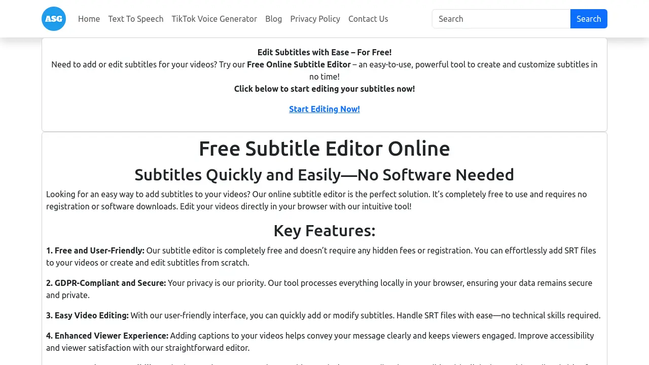 Screenshot of Free Subtitle Editor Online