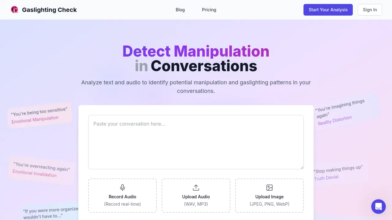 Screenshot of Gaslighting Check