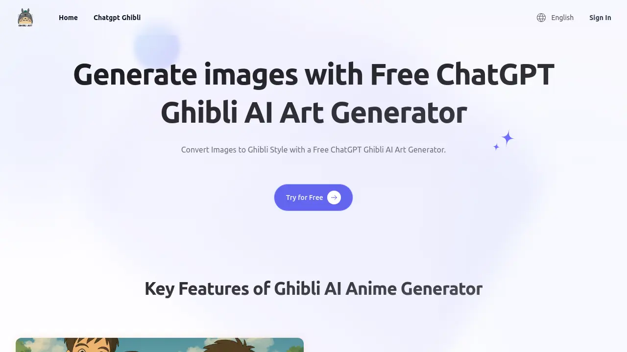 Screenshot of Ghibli AI Art Generator