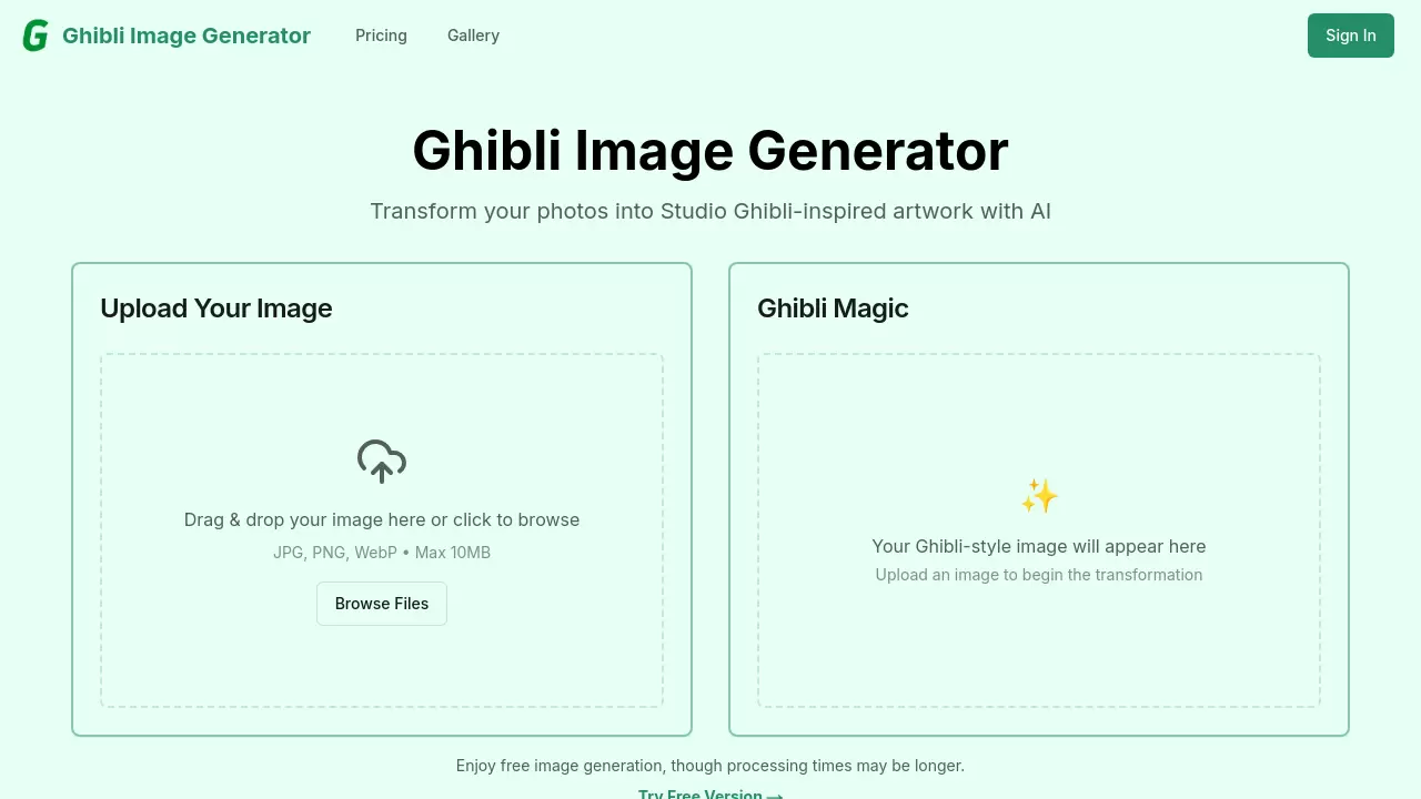 Screenshot of Ghibli Image Generator