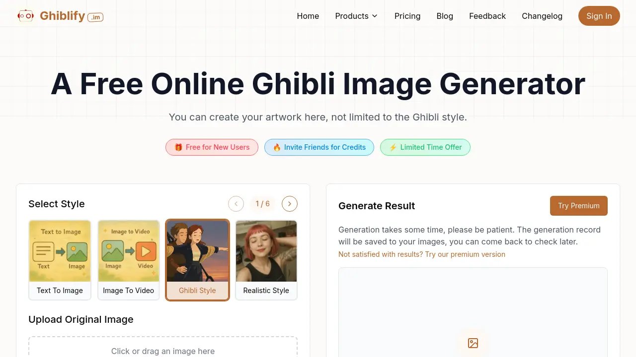 Screenshot of Ghiblify.im