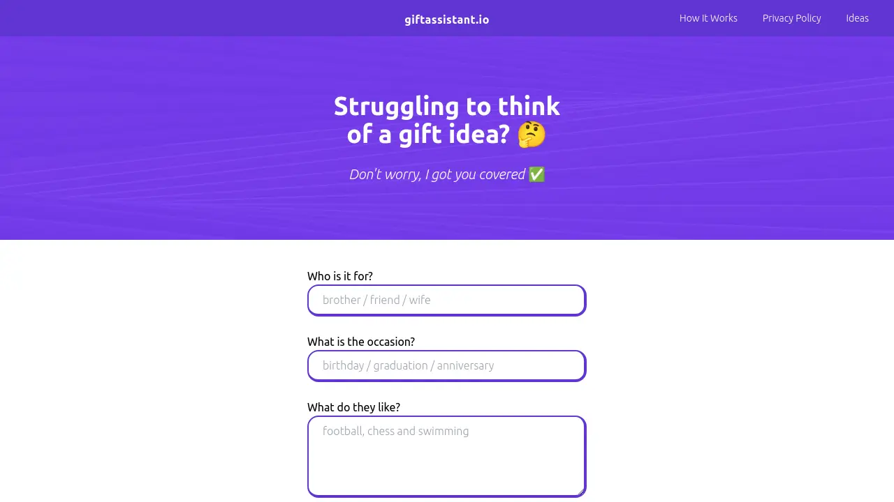 Screenshot of GiftAssistant.io