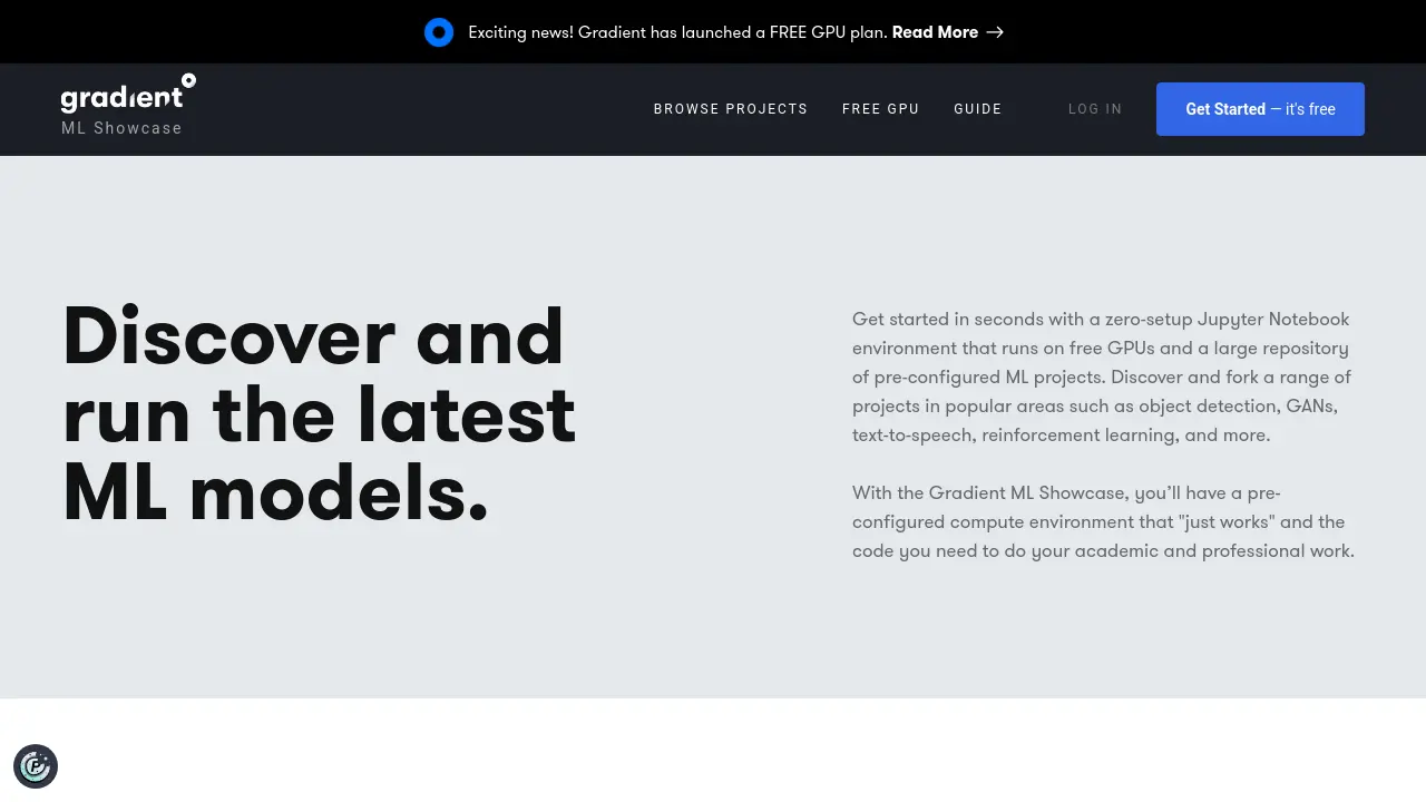 Screenshot of Gradient ML Showcase