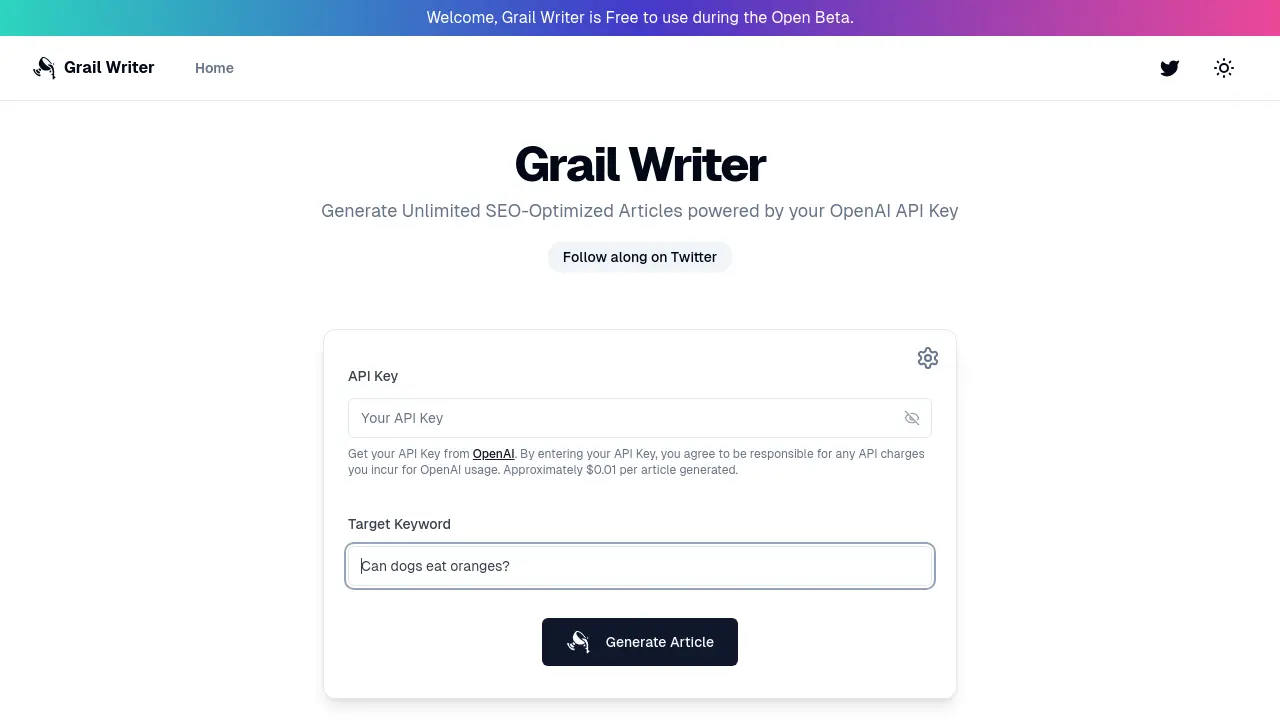 Screenshot of Grail Writer