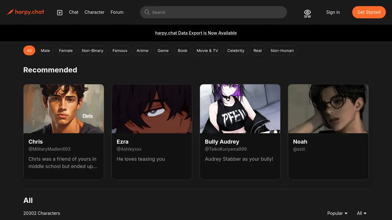 Screenshot of harpy.chat