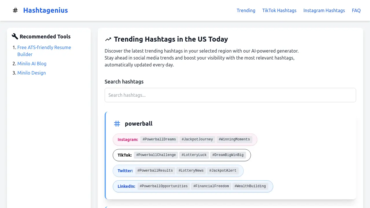 Screenshot of Hashtagenius