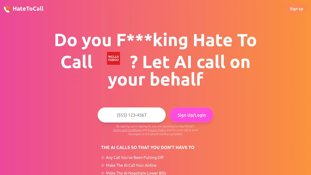 Screenshot of HateToCall