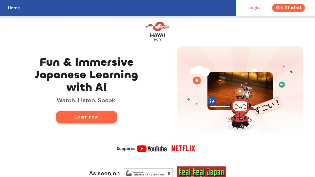 Screenshot of HayaiLearn