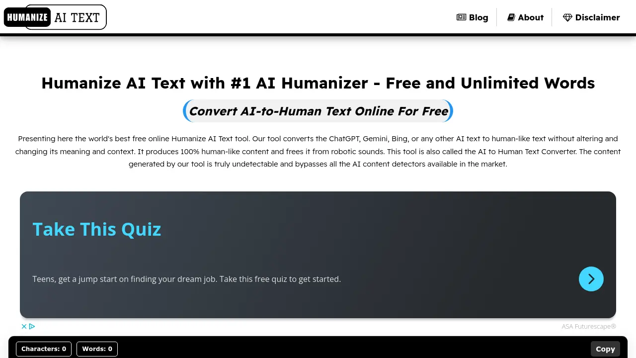Screenshot of Humanize AI Text