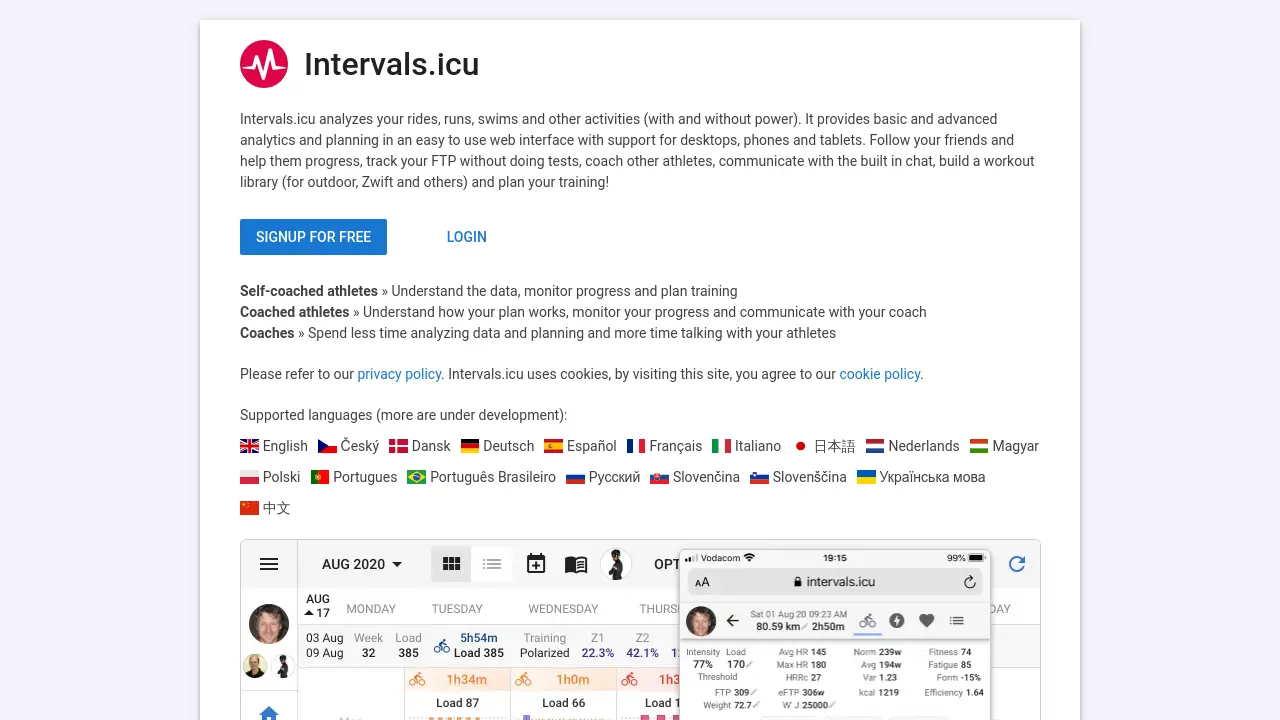 Screenshot of Intervals.icu